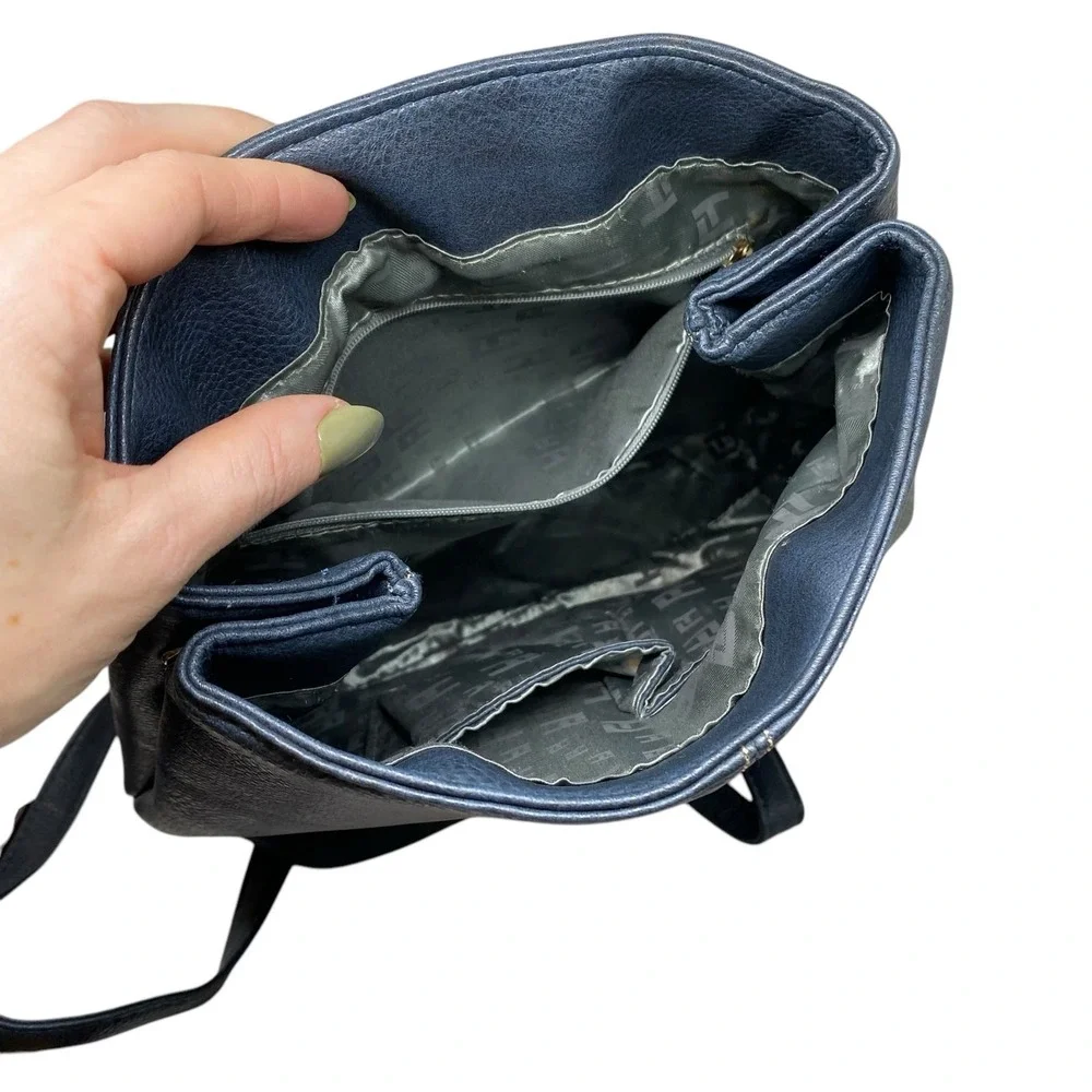 Ted Lapidus Faux‎ Leather Backpack in Navy Blue